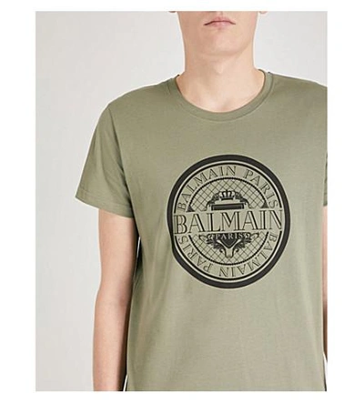 Shop Balmain Monnaie Logo-print Cotton-jersey T-shirt In Kaki