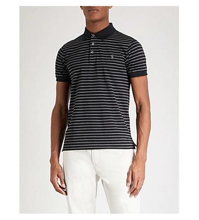 Shop Polo Ralph Lauren Slim-fit Striped Cotton Polo Shirt In Polo Black/grey Heather