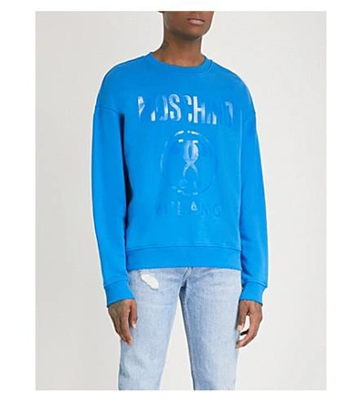 Shop Moschino Logo-print Cotton-jersey Sweatshirt In Blue