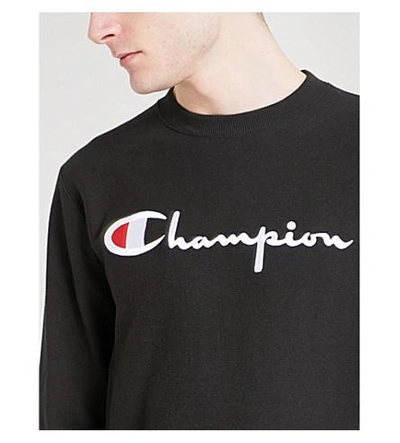 Shop Champion Logo Embroidered Cotton-jersey Sweatshirt In Black