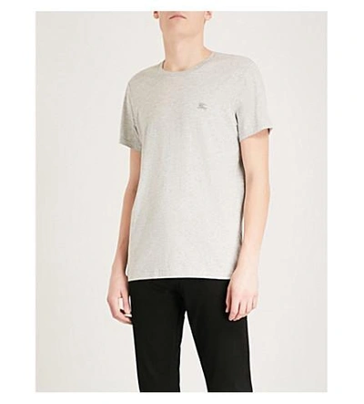 Shop Burberry Logo-embroidered Cotton-jersey T-shirt In Pale Grey Melange