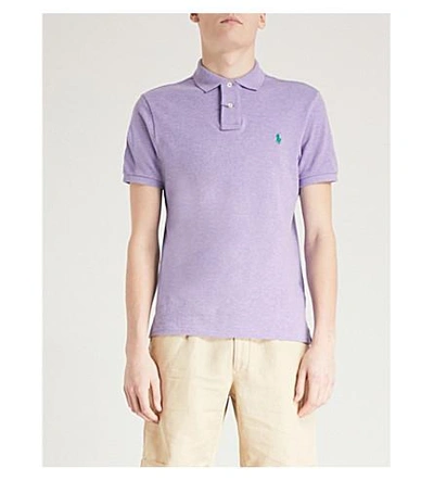 Shop Polo Ralph Lauren Slim-fit Cotton-piqué Polo Shirt In New Lilac Heather
