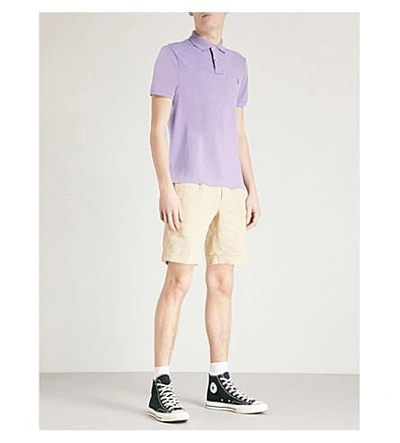 Shop Polo Ralph Lauren Slim-fit Cotton-piqué Polo Shirt In New Lilac Heather