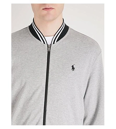 Shop Polo Ralph Lauren Logo-embroidered Cotton-jersey Bomber Jacket In Andover Heather