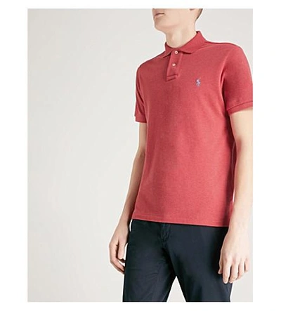 Shop Polo Ralph Lauren Slim-fit Cotton-piqué Polo Shirt In Sentry Red Heather