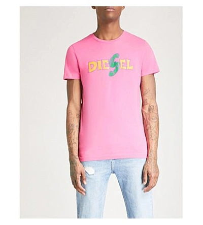 Shop Diesel T-diegoza Cotton-jersey T-shirt In Azalea Pink
