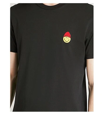 Shop Ami Alexandre Mattiussi Smiley Cotton-jersey T-shirt In Noir
