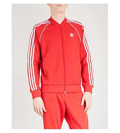 Shop Adidas Originals Logo Jersey Jacket In Scarlet