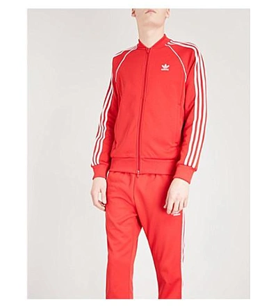 Shop Adidas Originals Logo Jersey Jacket In Scarlet