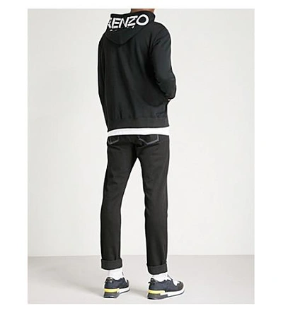 Shop Kenzo Logo-print Cotton-jersey Hoody In Black