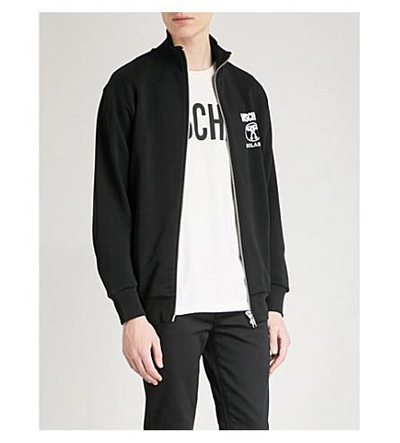 Shop Moschino Double Logo Cotton-jersey Sweatshirt In Black