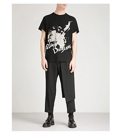 Shop Yohji Yamamoto Midnight Daily Lessons Cotton-jersey T-shirt In Black