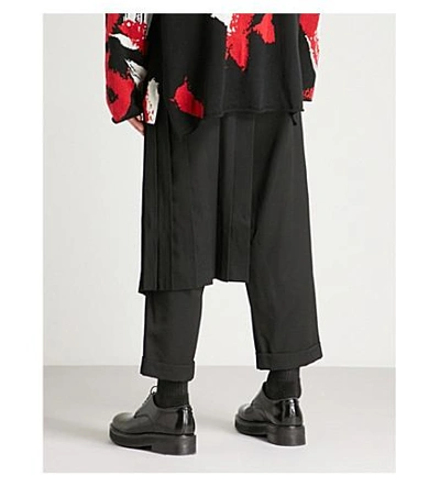 Shop Yohji Yamamoto Side-skirt Overlay Relaxed-fit Wool Pants In Black