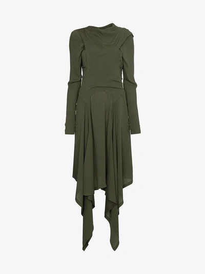 Shop Jw Anderson Asymmetric Layered Silk Dress In Green