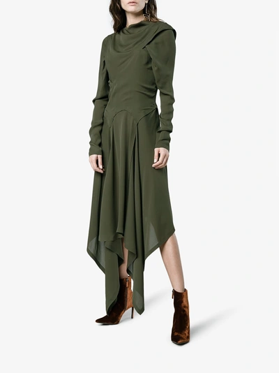 Shop Jw Anderson Asymmetric Layered Silk Dress In Green