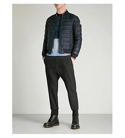 Shop Moncler Striped-trim Quilted Down Jacket In Navy