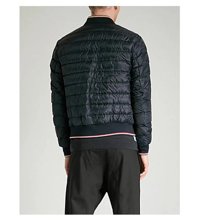Shop Moncler Striped-trim Quilted Down Jacket In Navy