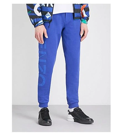 Shop Kenzo Logo-print Cotton-jersey Track Pants In French Blue