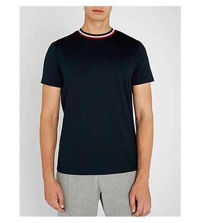 Shop Moncler Striped-trim Cotton-jersey T-shirt In Navy