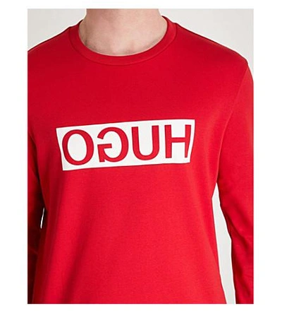Shop Hugo Reverse Logo Cotton-jersey Sweatshirt In Bright Red