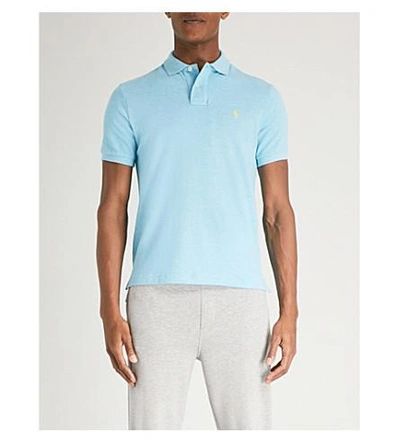 Shop Polo Ralph Lauren Slim-fit Cotton-piqué Polo Shirt In Watch Hill Blue Heather