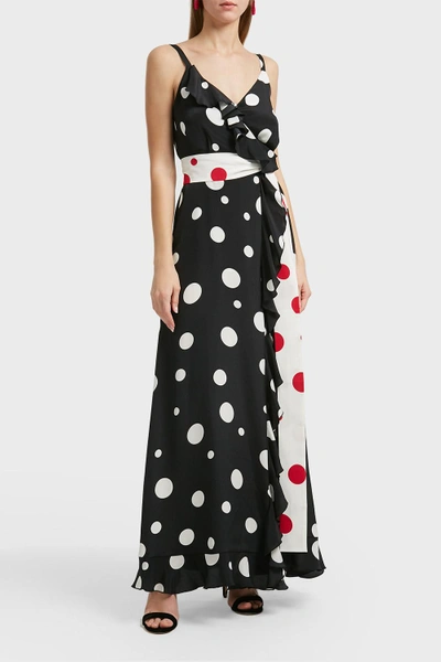 Shop Racil Geisha Polka-dot Silk Wrap Dress In Black