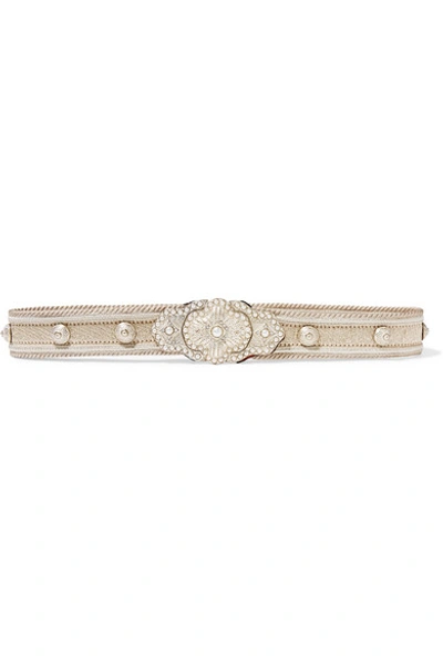 Shop Etro Crystal And Faux Pearl-embellished Gold-plated Cord Belt In Beige