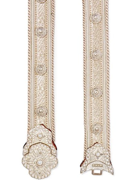 Shop Etro Crystal And Faux Pearl-embellished Gold-plated Cord Belt In Beige