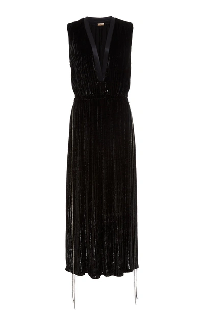 Shop Adam Lippes Striped Silk Velvet Long Dress In Black