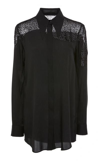 Jeffrey Dodd Curve Seam Velve Devore Button Front Top In Black
