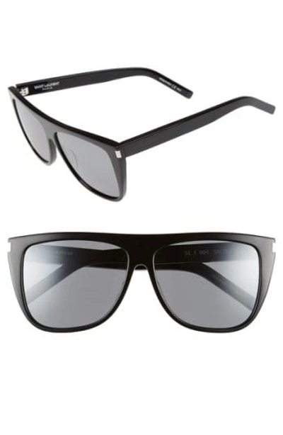 Shop Saint Laurent Sl1 59mm Flat Top Sunglasses In Black/ Black/ Silver