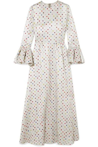 Shop Valentino Polka-dot Lamé Gown In Silver