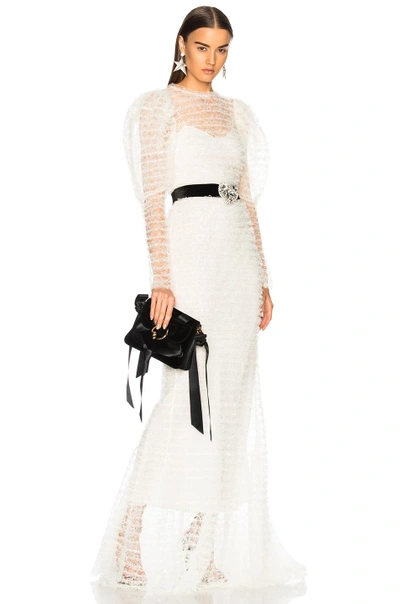 Shop Alessandra Rich Puff Sleeve Lace Gown In White