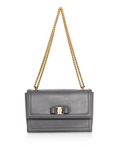 Shop Ferragamo Ginny Score Medium Leather Shoulder Bag In Urban Gray/gold