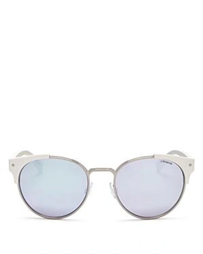 Shop Polaroid Women's Polarized Mirrored Round Sunglasses, 56mm In White/gray Silver