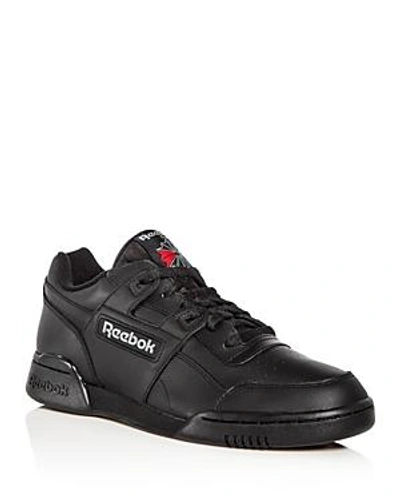 Shop Reebok Men's Workout Plus Leather Lace Up Sneakers In Black/charcoal