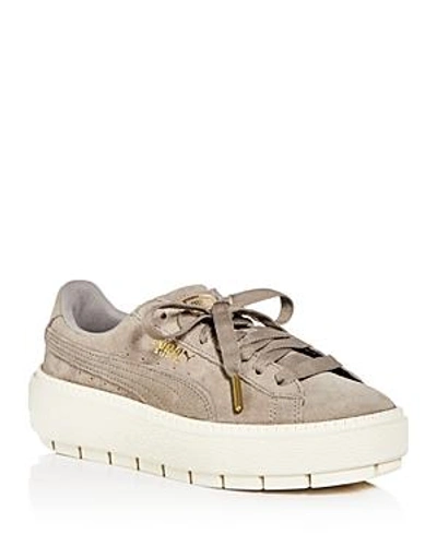 Shop Puma Women's Trace Suede Lace Up Platform Sneakers In Gray