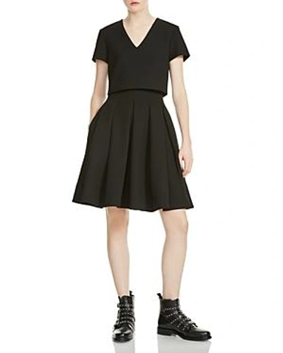 Shop Maje Rozane Bodice Overlay A-line Dress In Black