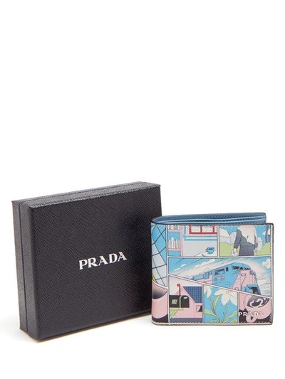 Comic print Leather Bi fold Wallet In Pink Multi