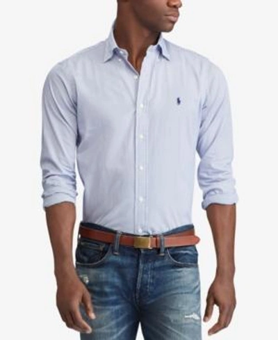 Shop Polo Ralph Lauren Men's Slim Fit Poplin Stretch Shirt In Blue/white Hairline Stripe