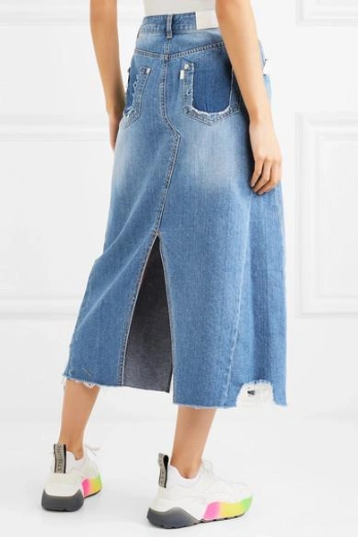 Shop Sjyp Distressed Denim Midi Skirt In Mid Denim