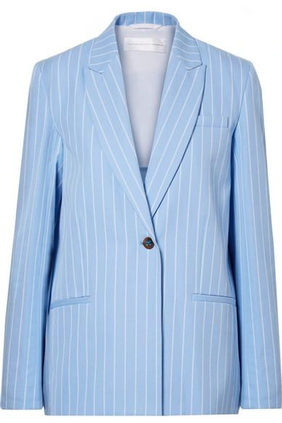 Shop Victoria Victoria Beckham Pinstriped Cotton-twill Blazer In Light Blue