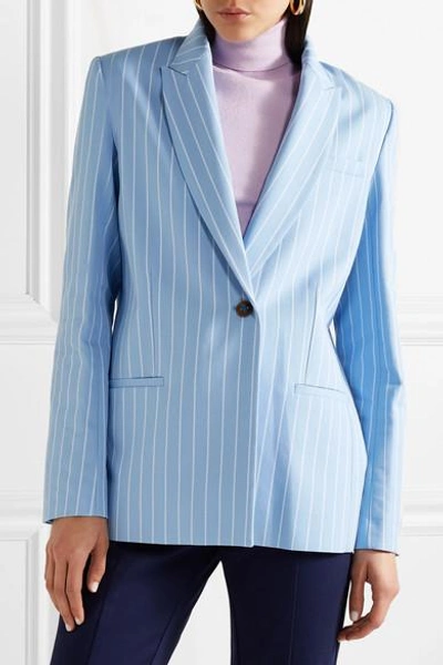 Shop Victoria Victoria Beckham Pinstriped Cotton-twill Blazer In Light Blue