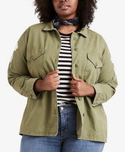 Shop Levi's Plus Size Cotton Embroidered Jacket In Olive