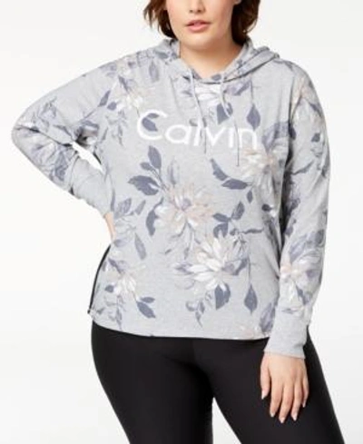 Shop Calvin Klein Performance Plus Size Floral-print Cropped Hoodie In Biscotti Fragrant