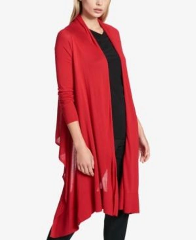 Shop Dkny Open-front High-low Cozy Cardigan In Holiday Red