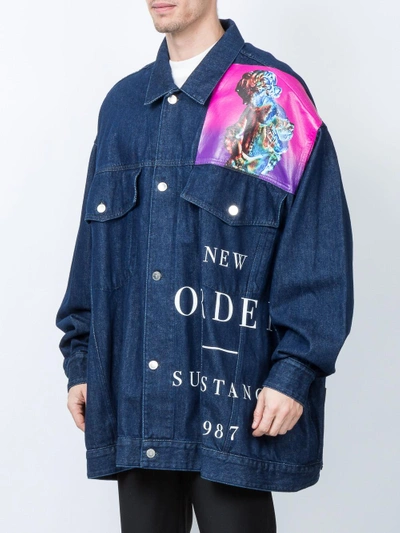 Shop Raf Simons X New Order Printed Denim Jacket