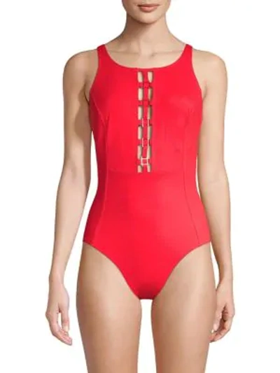 Shop Amoressa Open Back One-piece Swimsuit In Bash Red