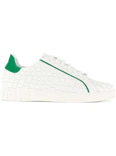 Shop Versace Croco-embossed Sneakers - White
