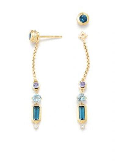Shop David Yurman Novella Hamtpon Blue Topaz, Aquamarine & Diamond Drop Earrings In Yellow Gold